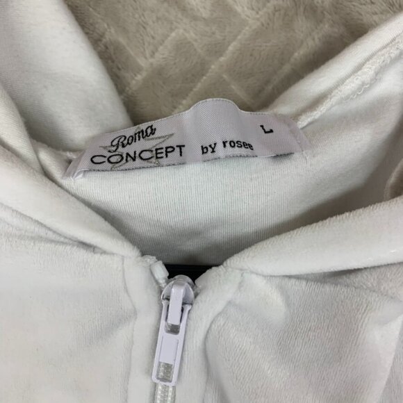 Roma Concept Womens L Hoodie Sweatshirt White Velour Cropped Full Zip Rhinestone - Picture 8 of 16